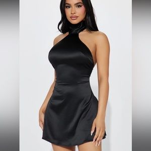Aurora Satin Mini Dress - Black